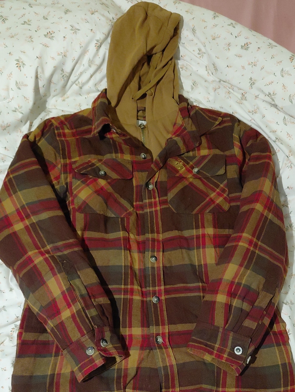 Legendary Whitetails Hooded Plaid Shirt Jacket - Brown, Red, Tan